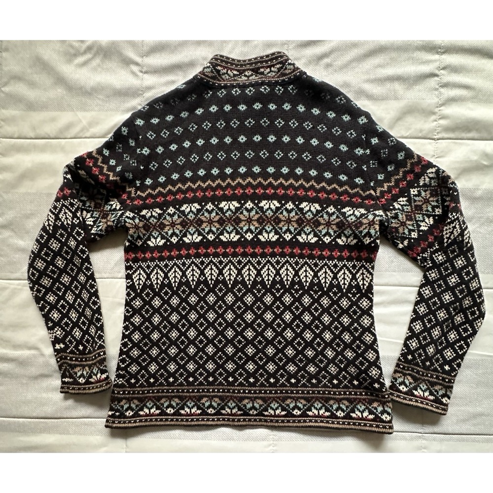 Nomadic Traders Full Zip Cardigan Sweater M Fair Isle Black Multicolor Nordic - Picture 3 of 11